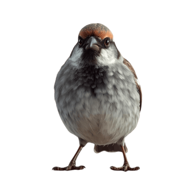 Sparrow standing, facing the viewer, as a marketing ally