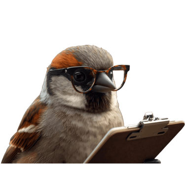 Sparrow with glasses, taking notes in clipboard for their DIY site audit