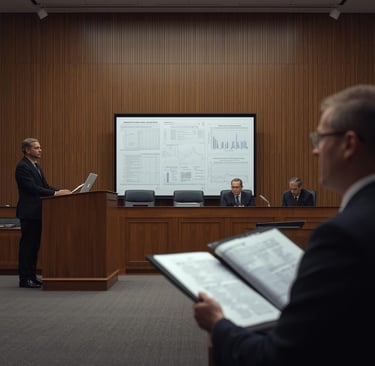 a man in a suit and tie is standing in front of a presentation screen