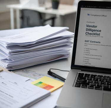 a laptop computer sitting on a desk with a bunch of papers and a pen
