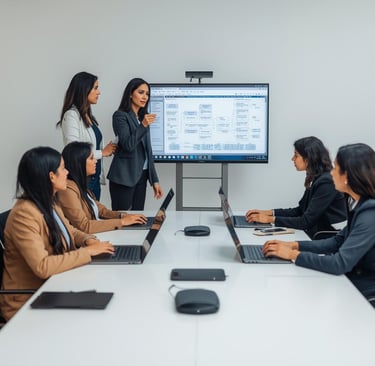 a group of business people sitting around a table