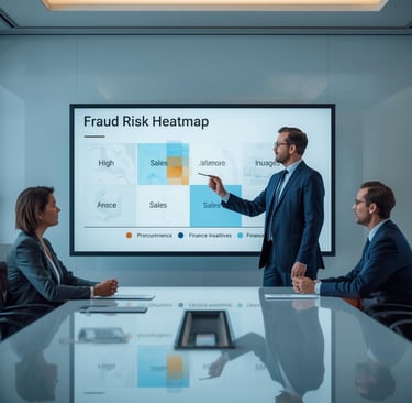 a man in a suit and tie is standing in front of a presentation board
