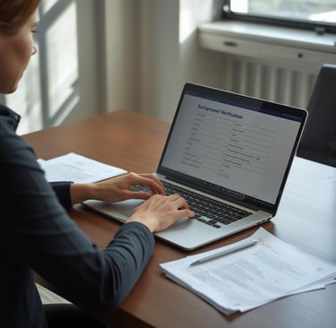 a woman sitting at a desk with a laptop computer