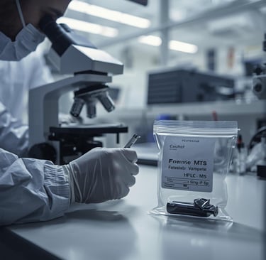 a man in a lab coat and gloves holding a microscope