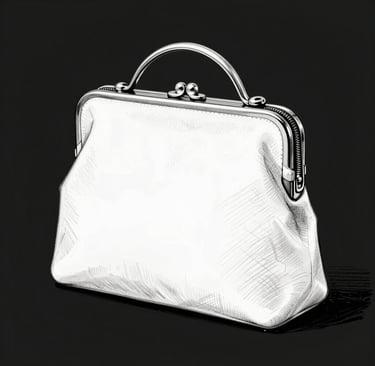 A collection of stylish handbags is displayed on a reflective surface in a well-lit retail environment. There are three handbags of varying sizes, predominantly featuring a black and beige color scheme. In the background, shelves with other products are visible, slightly out of focus, creating a sophisticated and upscale atmosphere.