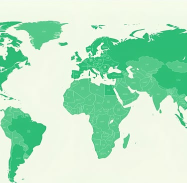 World map infographic with regions color