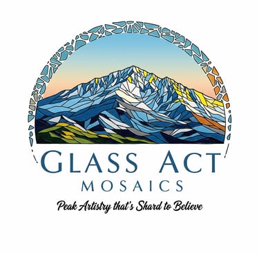a glass act act mosaic of mountains and a mountain