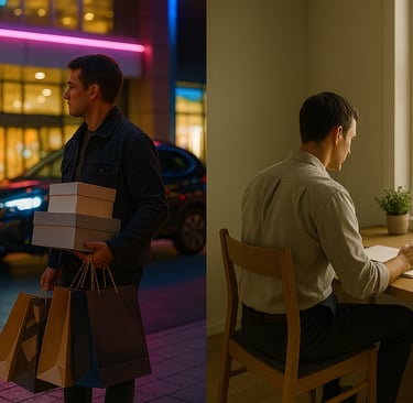 a man sitting at a table with a coffee cup