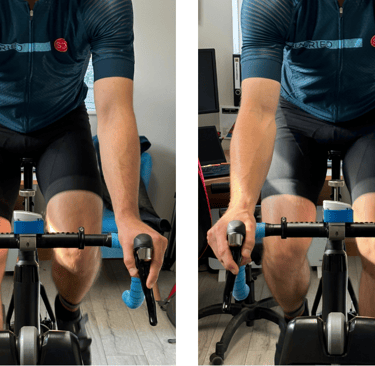 Before and after professional bike fit showing improved cycling posture and stability