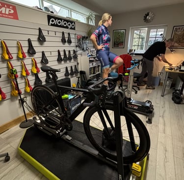Wide-shot of a bike fitting studio