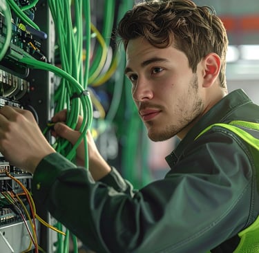 a technician installing fiber optic internet