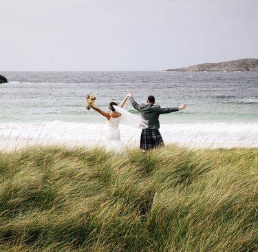 a wedding couple on a beach