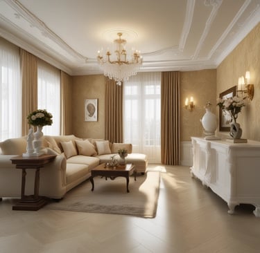 A modern architectural interior featuring a series of large, curved, beige panelled walls and ceiling. The design includes sharp lines and smooth curves, creating an organic and futuristic appearance. A small section of blue-tinted glass panels adds contrast to the predominantly warm color scheme.