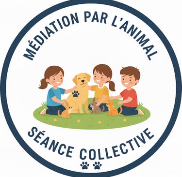 un chien, un groupe de personne sui sourit, au milieu de la nature, séance collective