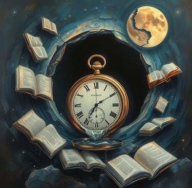 a clock with books and a clock on it