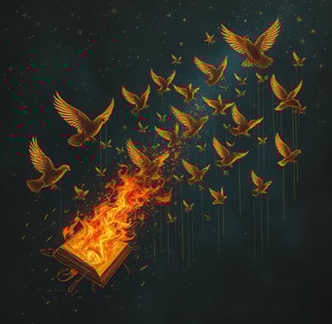 a book with a bookmark flying out of it