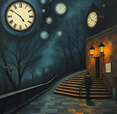 a man standing in front of a clock tower