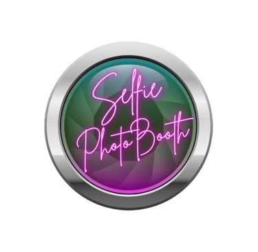 a button with the words selfie photo booth