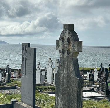 Irish Cross; cemetery;  Irish coastline