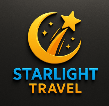 a starlight travel logo with a crescent shaped star