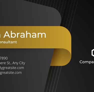 a business card with a black and gold business card