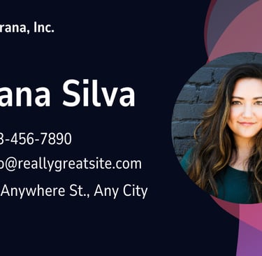 a business card with a photo of a woman in a business card