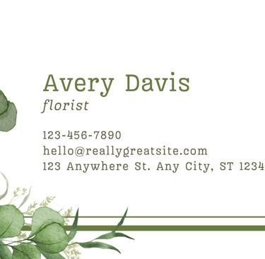 a business card with a floral border and a floral border