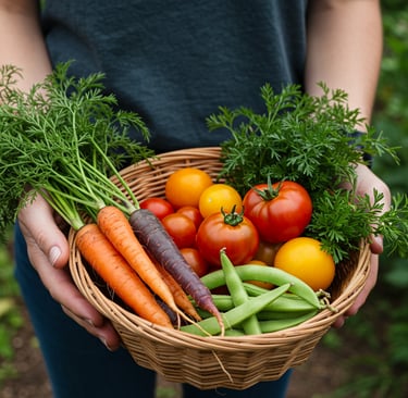 SeedsNow heirloom vegetables harvest basket heritage tomatoes bean varieties herbs