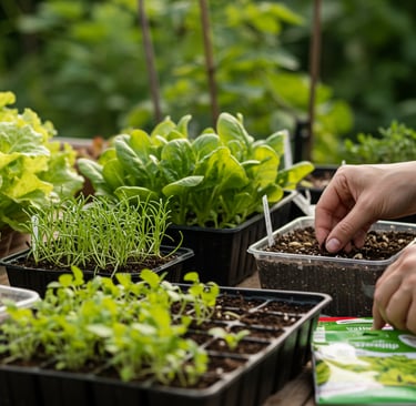 August planting late summer seeds containers fall vegetables herbs planting hands garden