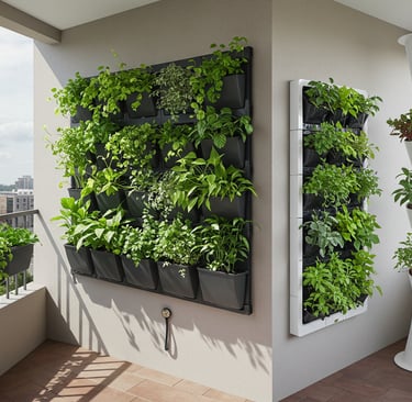 Harvesting herbs from balcony vertical garden