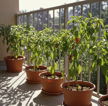 Balcony pepper plants in optimal sunlight
