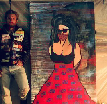 In pandemic fashion (sold) 35'' x 67'' mixed media on canvas