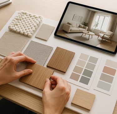 Una persona sostiene un trozo de madera y una tableta que tiene un portátil encima.