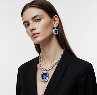 A model wearing a elegant diamond necklace