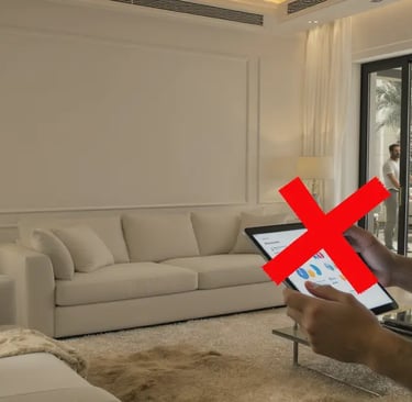 convertX - Frustrated furniture store owner in Dubai analyzing poor marketing analytics on a tablet,
