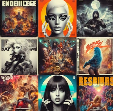 a collage of posters of the covers of the album