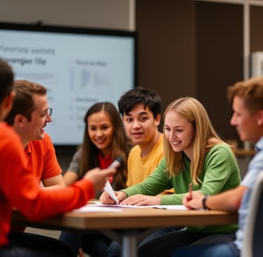 a group of students sitting at a table for analysing the market