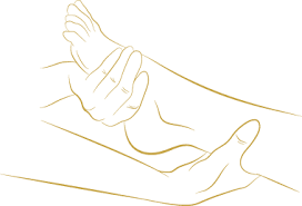 a person's feet and feet are shown with a hand holding a hand