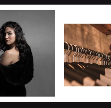 Fashion Model Wearing Fur Coat; Rack of Clothing