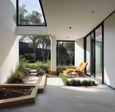a house with a large glass roof and a white wall