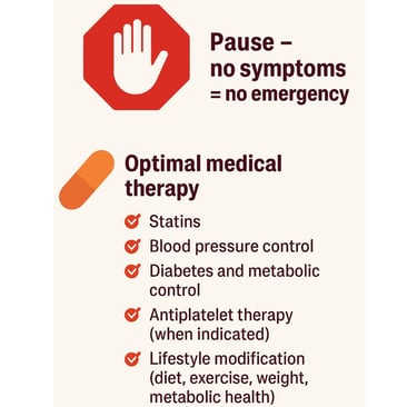 🛑 Pause – no symptoms = no emergency 💊 Optimal medical therapy