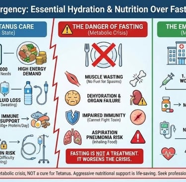 🚑 Tetanus Emergency : Essential Hydration & Nutrition Over Fasting Claims 🩹🍎