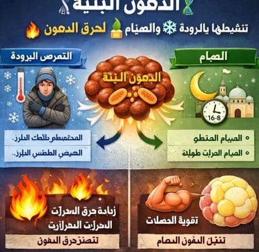 الدهون البنية 🧬: تنشيطها بالبرودة ❄️ والصيام 🕌 لحرق الدهون 🔥💪