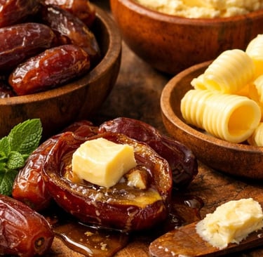 التمر والزبدة 🌴🧈: وجبة تُشبع الحواس 🤤 مغذية 💪 ولذيذة 😋