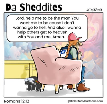 Old Christian biker sits quietly alone in a bike chapel praying.