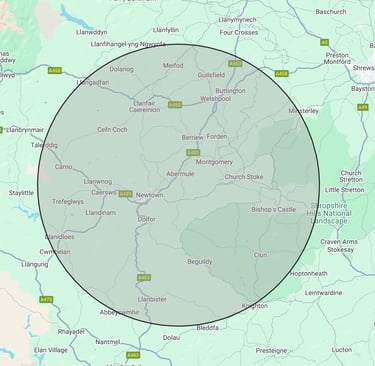 Radius map showing catchment area within 15 miles of SY15.