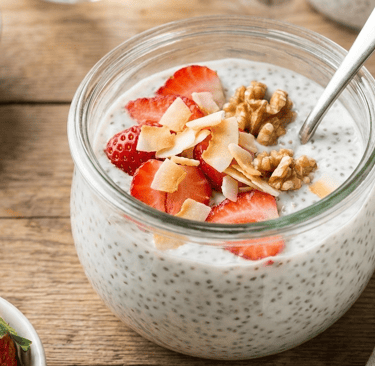 a bowl of chia seed pudding topped with fruit