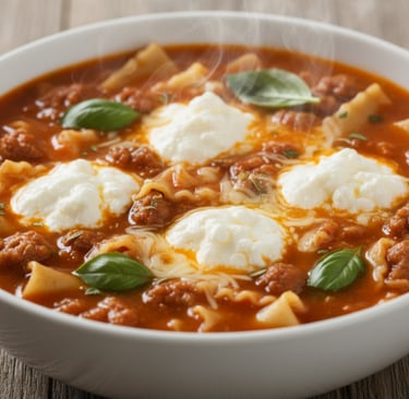 a bowl of lasagna soup with cheese