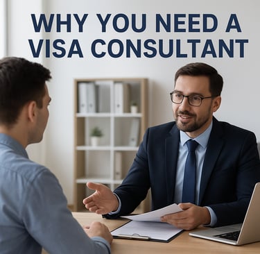 Visa consultant guiding client during visa application discussion.