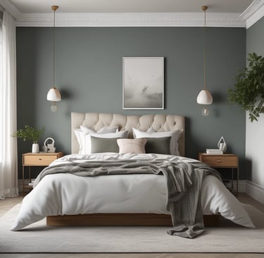 The image depicts an unfinished interior space with exposed brick walls and a concrete floor. Construction materials such as wooden boards, buckets, and other building supplies are scattered around the room. There is a partially opened doorway leading to another room, highlighting the ongoing renovation process.